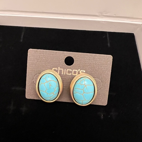 Chico's Accessories - Chico's Blue and Gold Statement Earrings